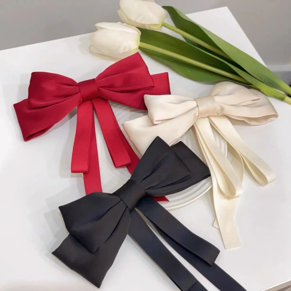 

Заколка для волос в Корейском стиле женская, атласная заколка большого размера с бантом, легкая атласная заколка для хвоста