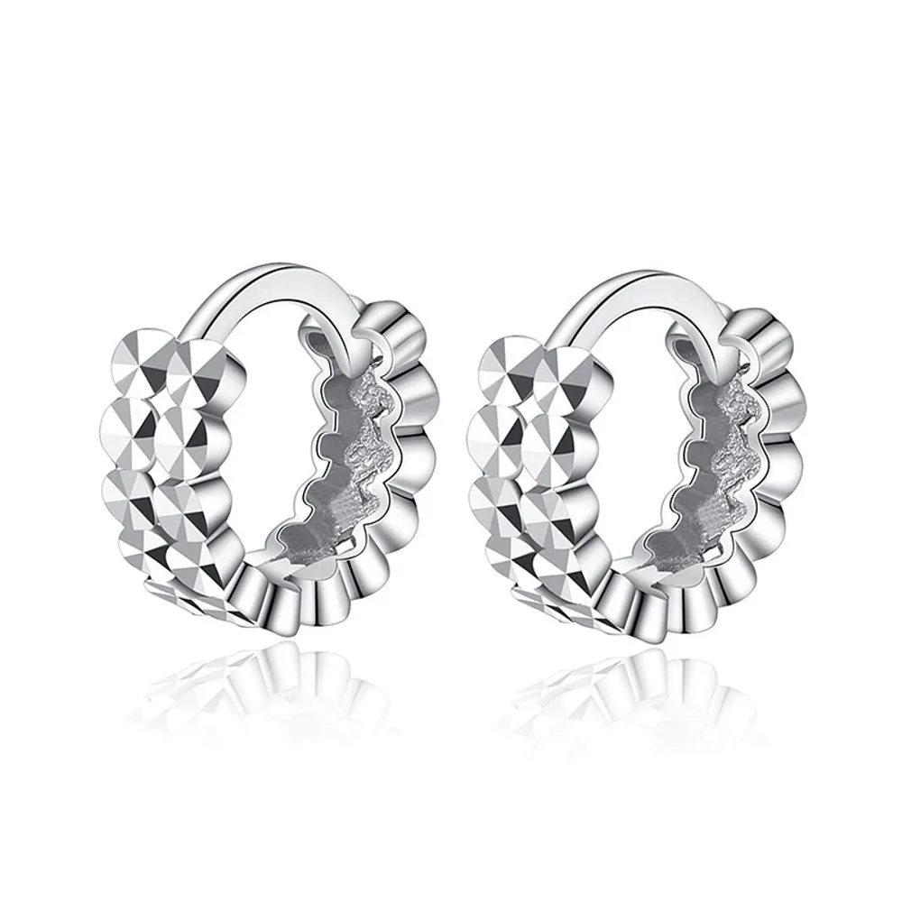 

PT950 Real Pure Platinum 950 Hoop Women Lucky Double Row Carved Round Earrings 3.1-3.3g