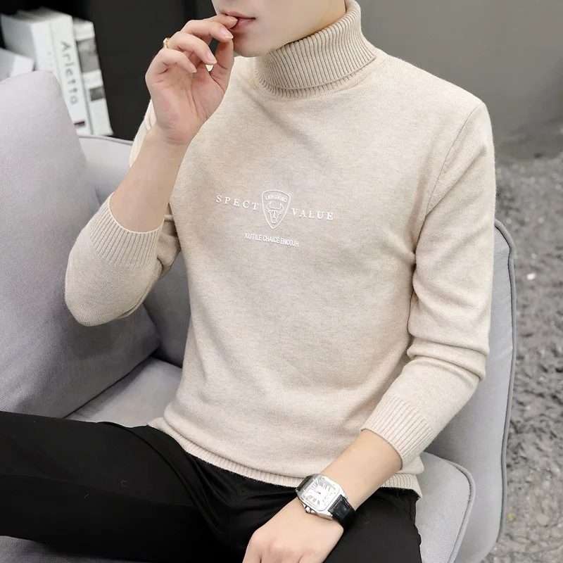 2023 Autumn and Winter New Men's Knitted Sweater High Collar Warm Printing Sweaters