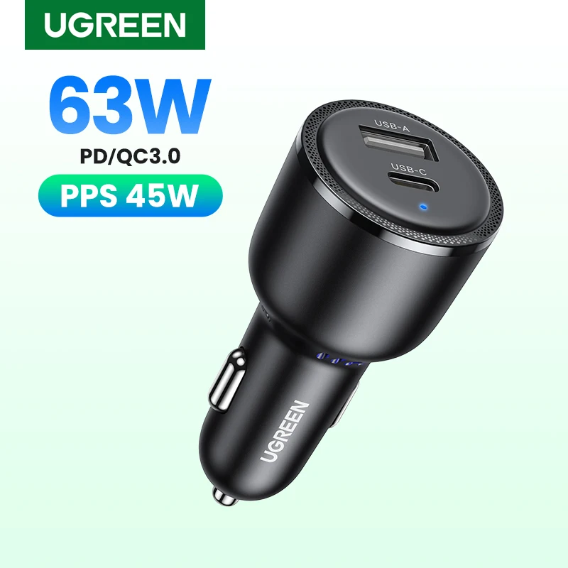 【NEW-in】UGREEN 63W Car Charger PD QC 3.0 PPS 45W USB Type C Fast Charging for iPhone 14 13 Samsung Xiaomi Mobile Phone Charger