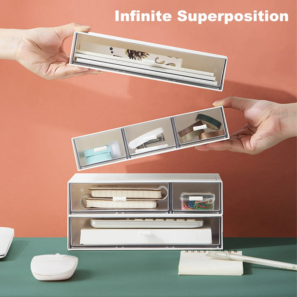 

3pcs ABS Storage Case Desktop Stackable White Drawer Box Office Clear Design Stationery Organizer Bedroom Makeup Storage Box