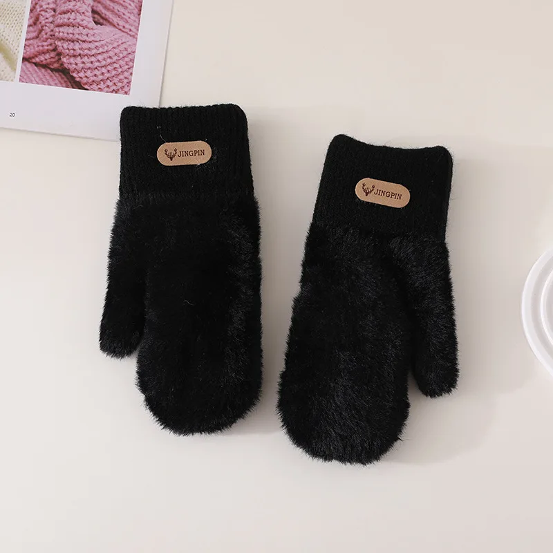 Imitation Mink Velvet Women Winter Keep Warm Double Layer Thickened Knitted Gloves Cute Lovely Sweety Soft Mittens