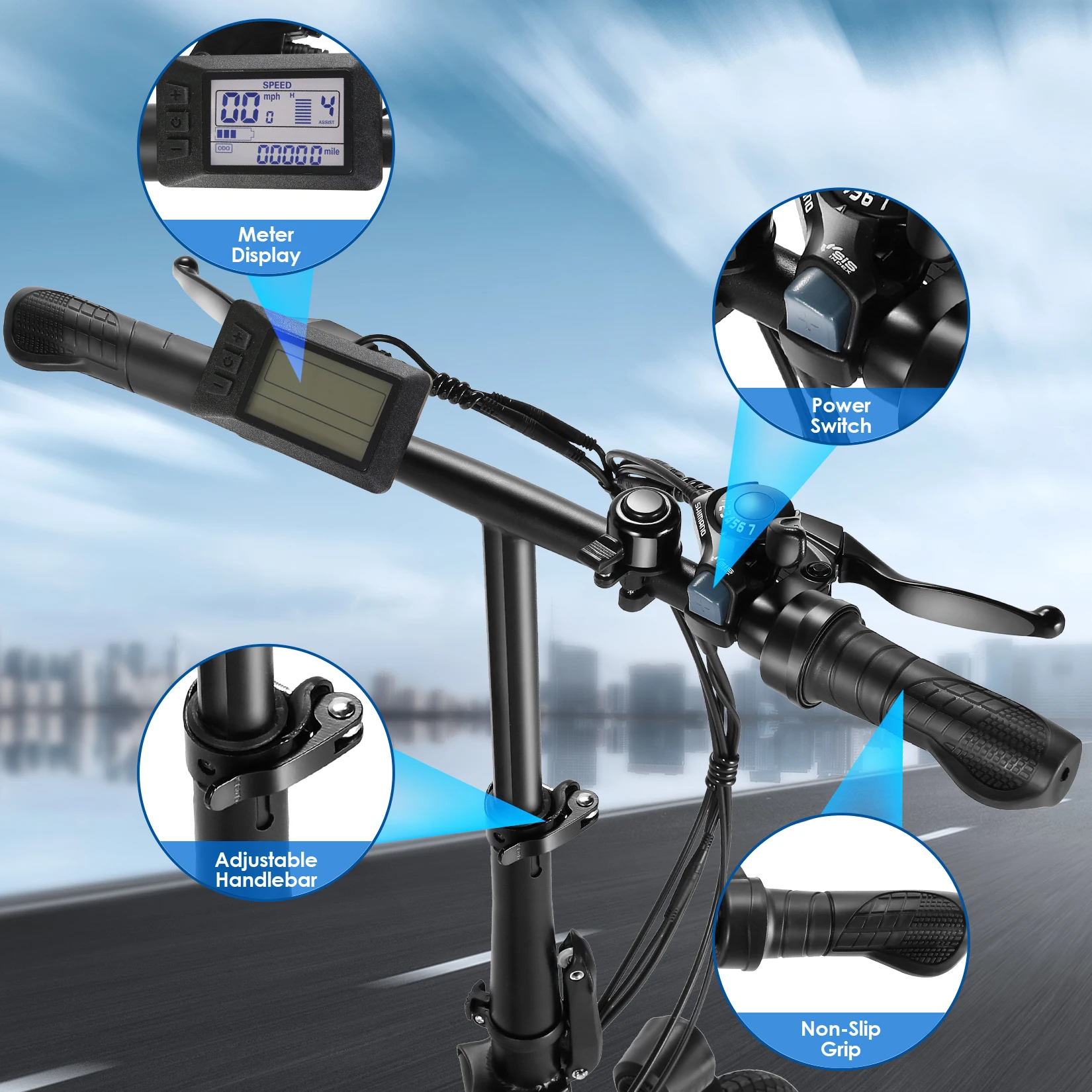 20'' Step-Through Cruiser Folding Eletric Bike with 500W Powerful Motor 48V 10.4Ah 499.2Wh Removable Battery, , 7-speed System,