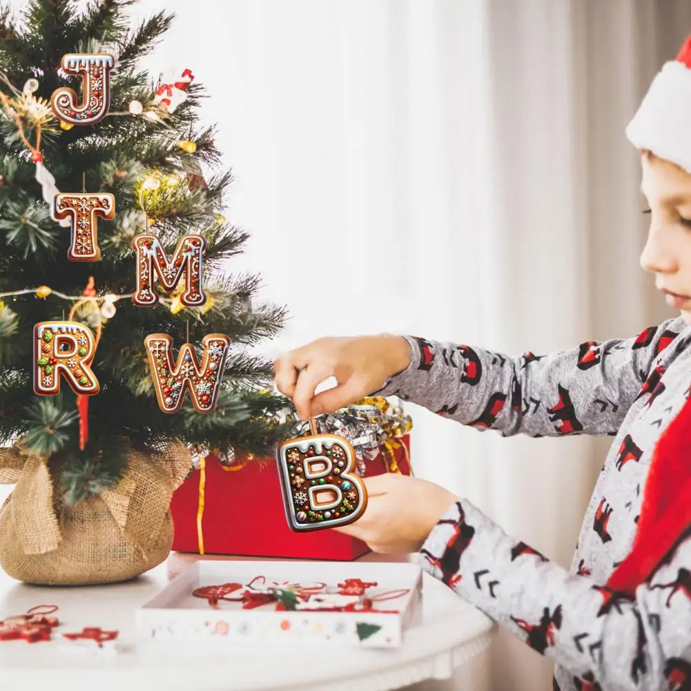 Gingerbread Alphabet Ornaments 26 Initial Letter Candy Cane Pendant with Berries Pattern Mini Monogram Christmas Tree Ha 1/26Pcs christmas decorations