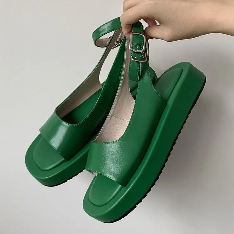 

2022Vintage Forest Green Women Thick Bottom Sandals Classical Platform Black Casual Beach Sandalias White Summer Espadrilles