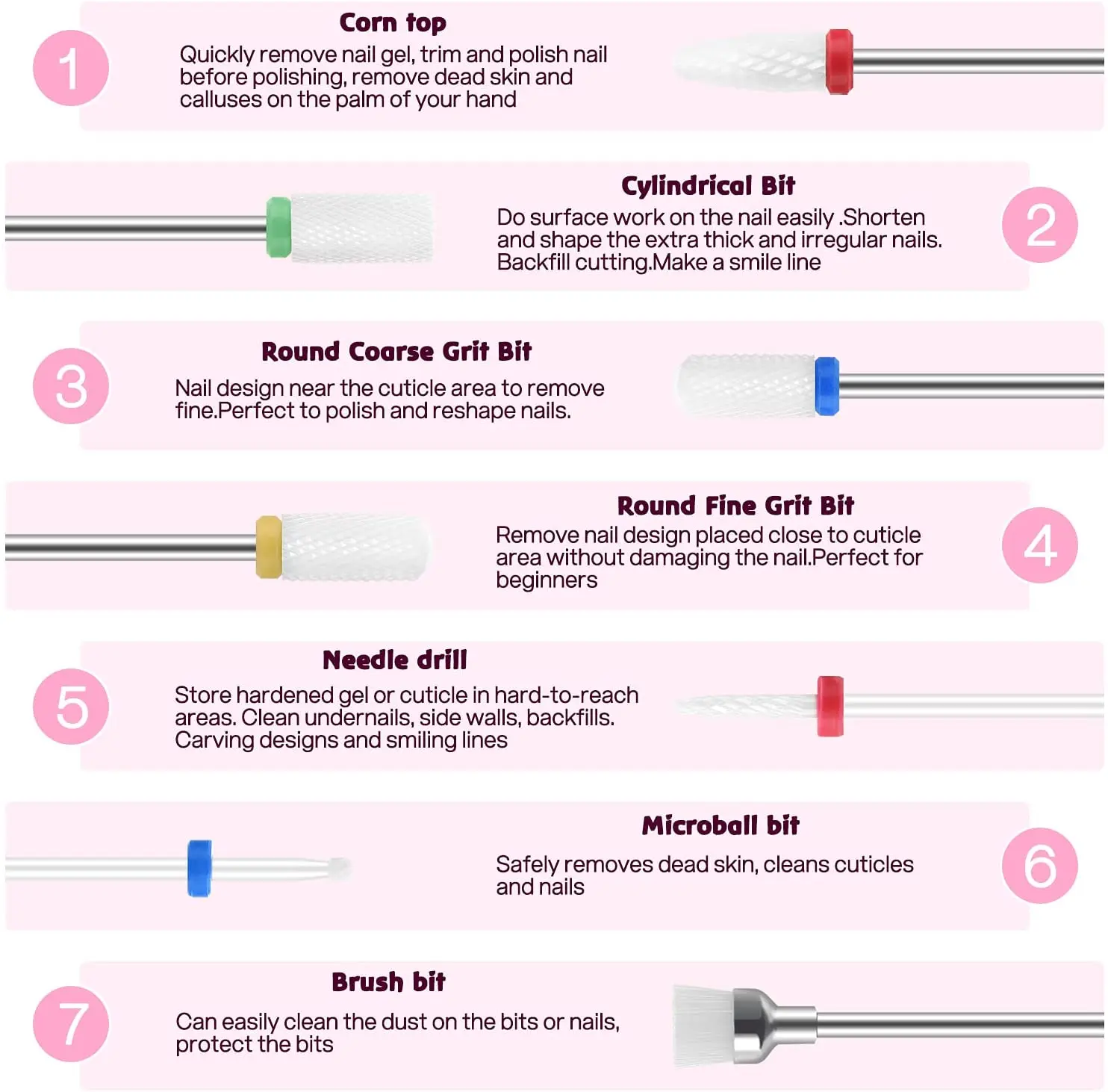 7 Pcs Combined Ceramic Milling Cutters For Manicure Removing Gel Varnish Nail Drill Bit Kits