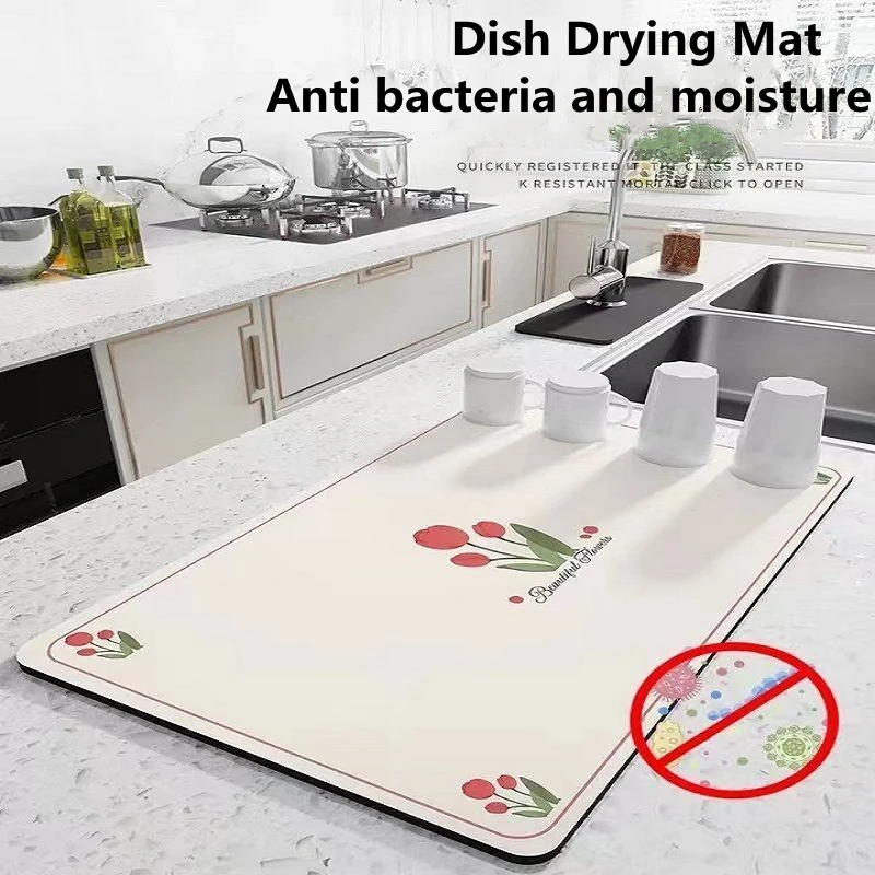 Dish Drying Mat, Vintage Pattern Diatom Technology Cloth Draining