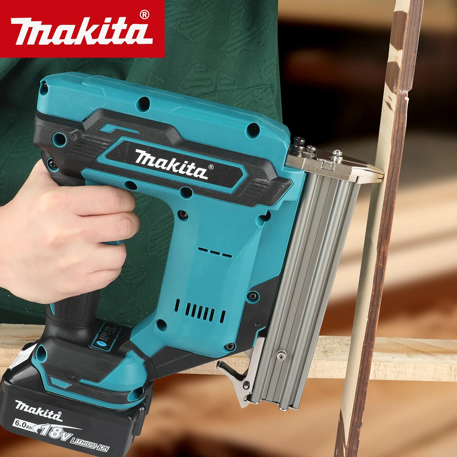 마키타 100-네일 용량, 무선, 바닥재, 선반 및 DIY 목공 프로젝트에 이상적 18V 리튬 이온 네일건, 6.0Ah 배터리 도구