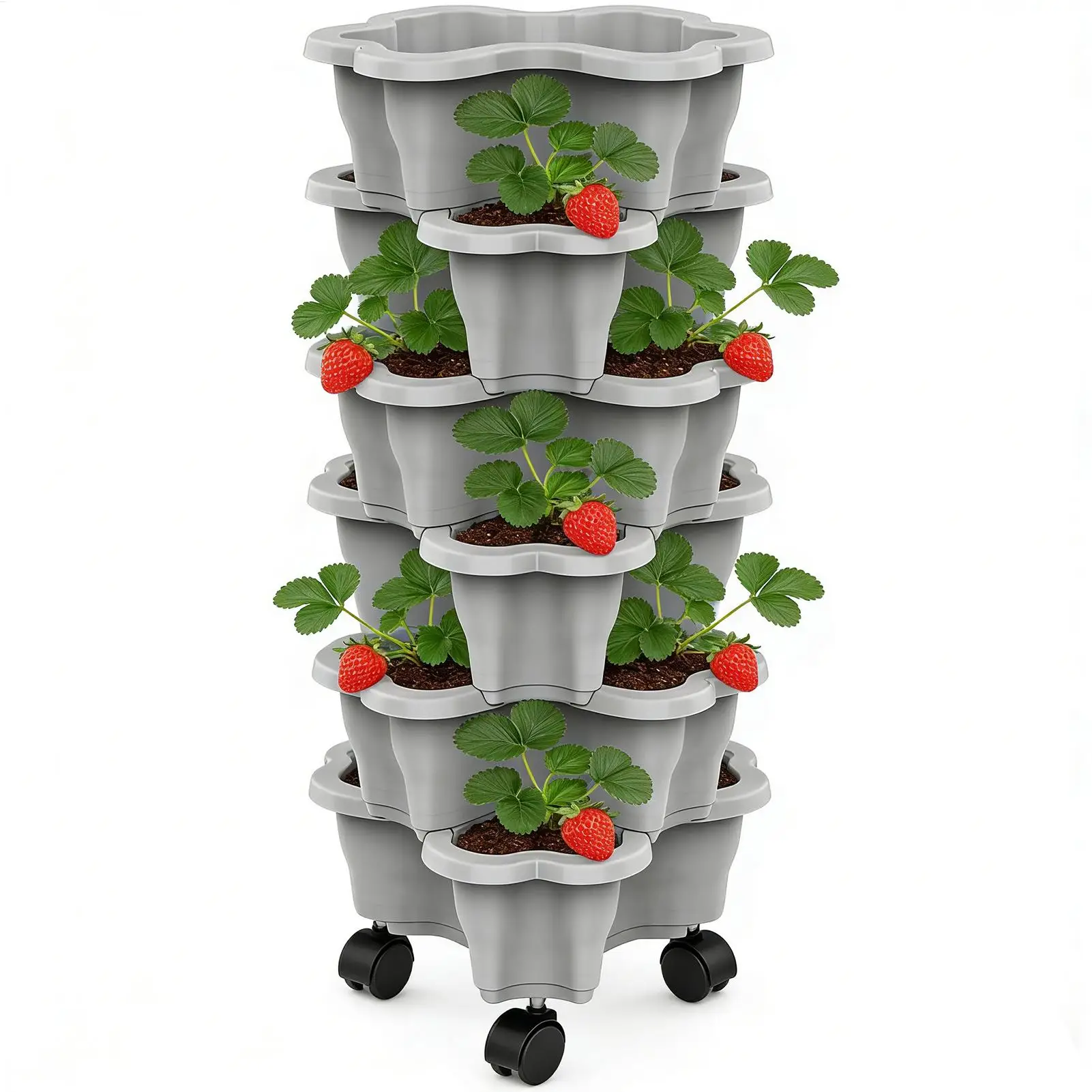 Stackable Vertical Planter 4/5/6-Tier with Wheels Weatherproof Plastic Flower Pot Garden Towers for Vegetable Strawberry Planter