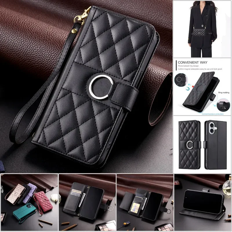 Elegant Flip Leather Wallet Card Case with Long Lanyard - Stylish Phone Cover and Coque