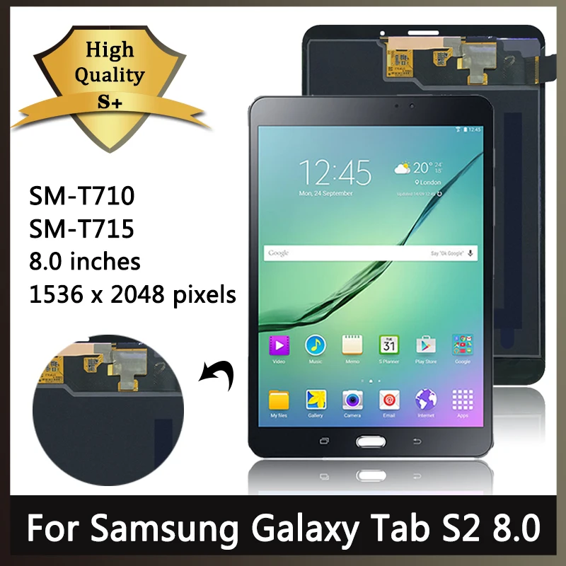 Substituição do Conjunto do Digitador da Tela Sensível ao Toque Display Lcd Super Amoled Samsung Tab s2 8.0 T710 T713 T715 T719