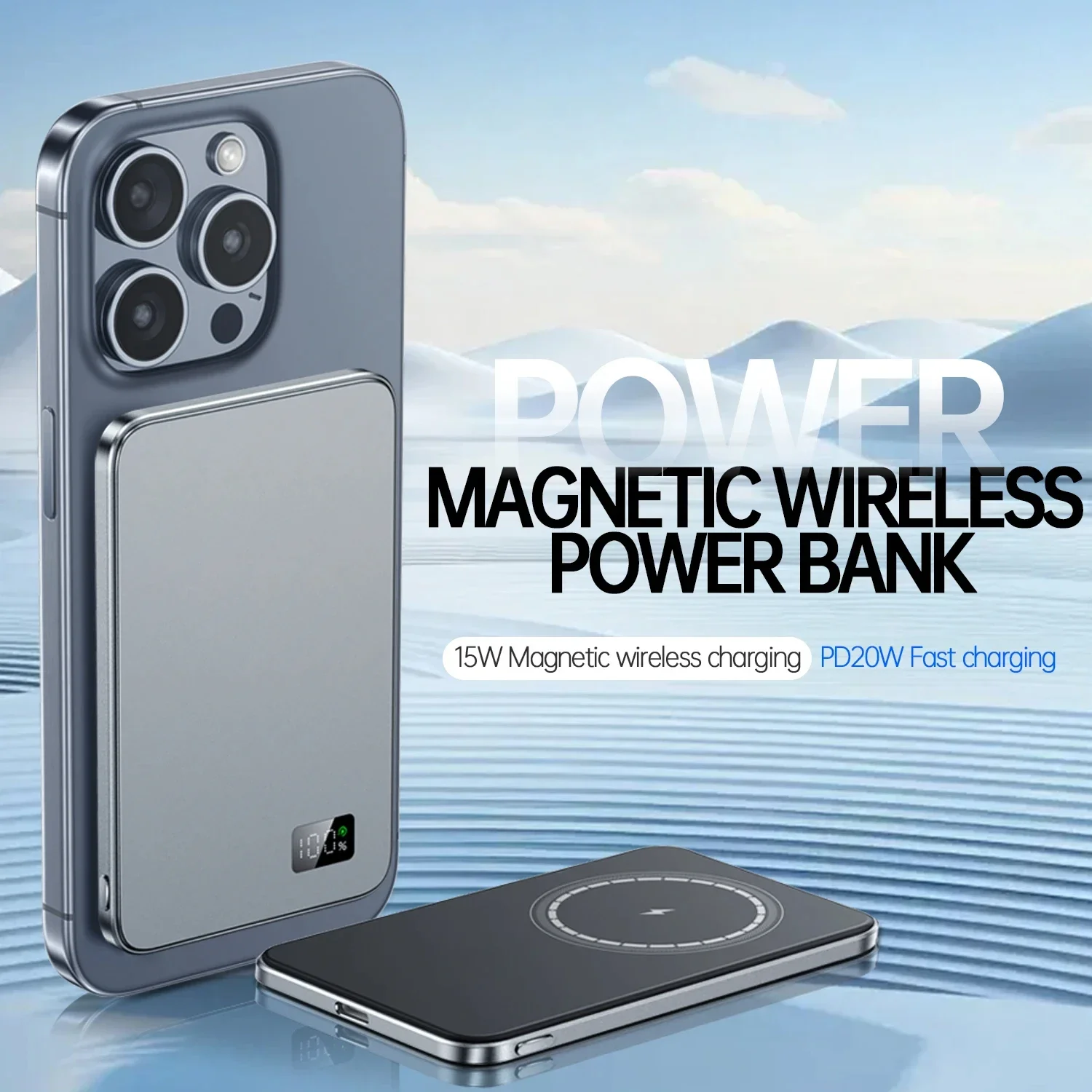 5000/10000mAh For Ultra Thin Alloy Powerbank Magnetic Wireless Fast Charger Power Bank For IPhone 15 14 13 12 Backup Battery 2