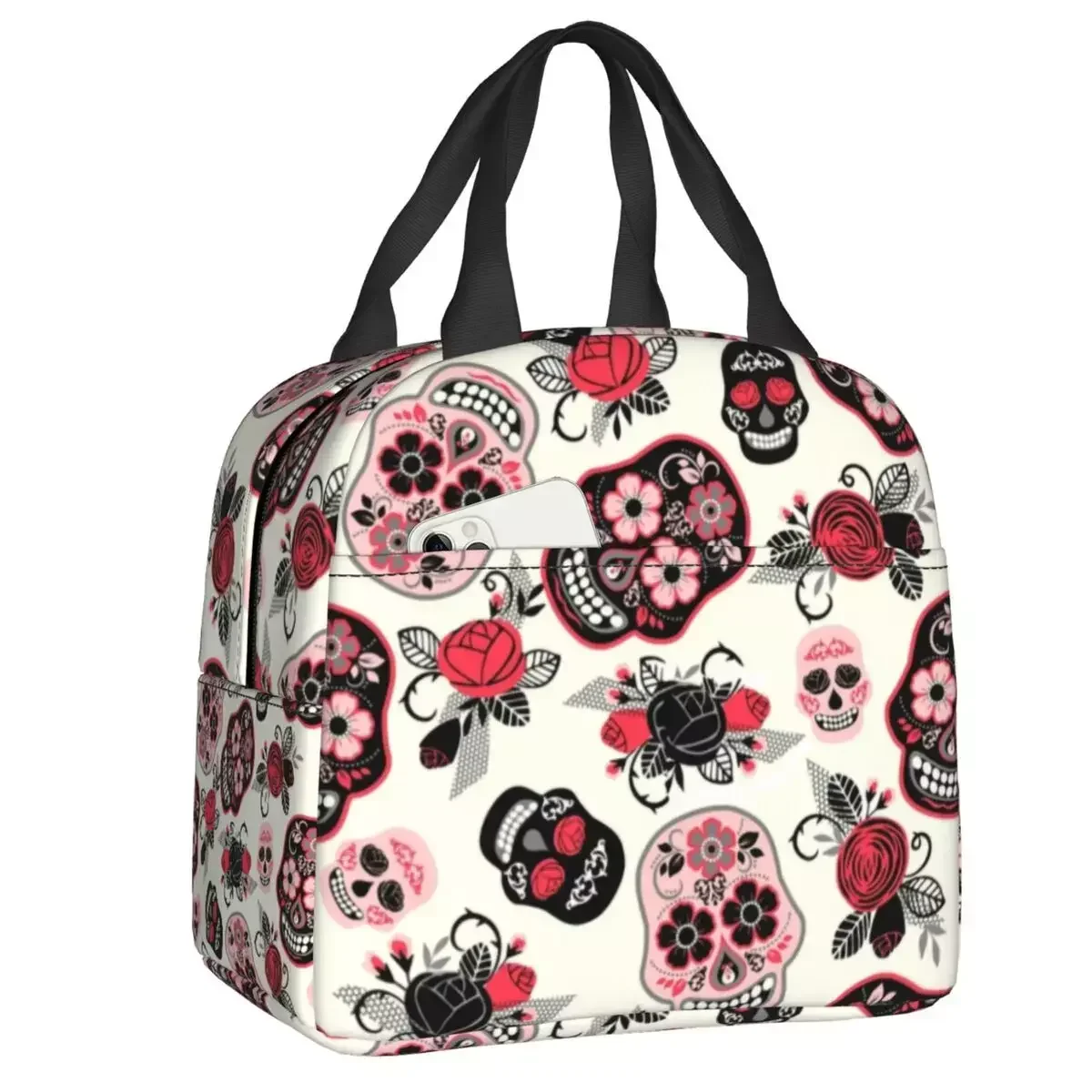 

2023 новая Изолированная обеденная сумка Calavera с черепами Для мексиканского цветочного охладителя термальная коробка для бенто для офиса, работы, школы