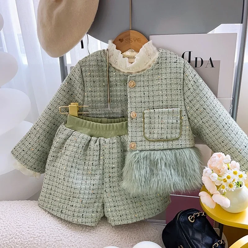 

Winter Girls Princess Clothes Set Autumn Thick Baby Kids Children Coats Tops+Skirt Plush T-shirt Girls Outfit Suits 2 3 4 5 6 7Y