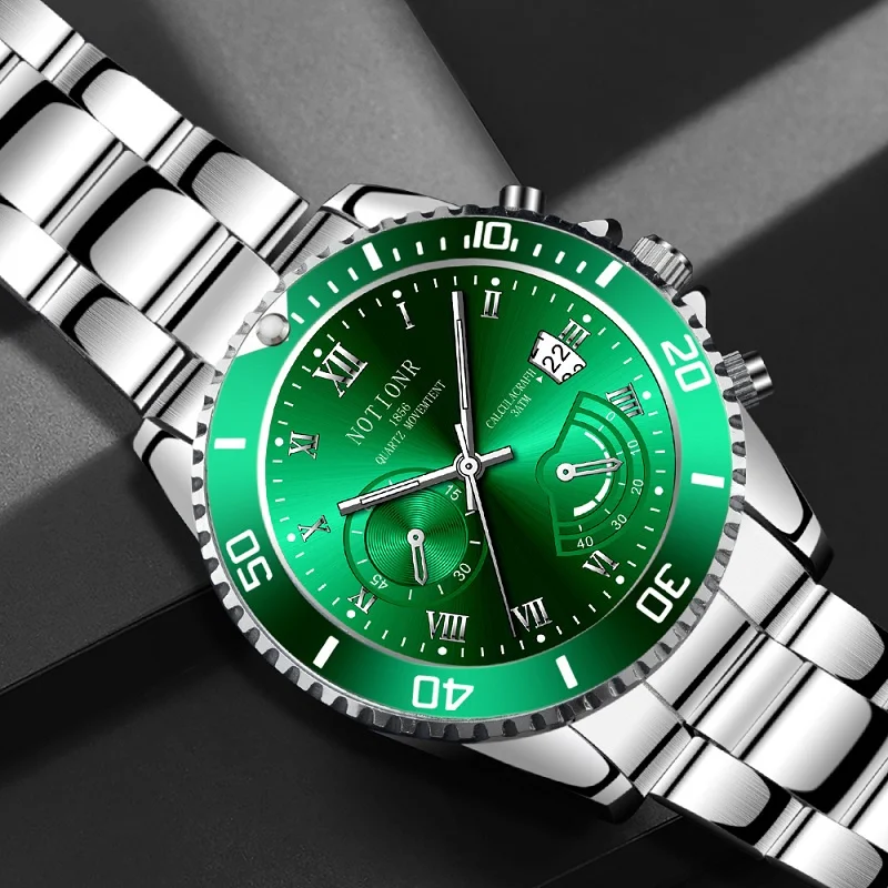 NOTIONR Fashion Mens Watches Men Black Calendar Quartz Wrist Watch Luxury Man Business Stainless Steel Watch reloj hombre
