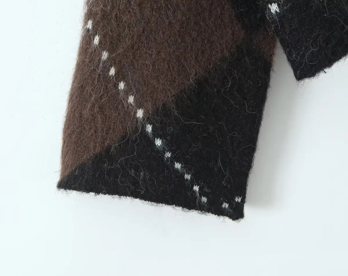 KONDALA Vintage Plaid Stricken Lose Anzüge Rollkragen Langarm Lose Pullover Mantel Mini Röcke Mode 2025, Herbst Winter Sets – Detail 9