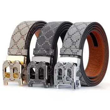 New luxury brand men's belt fashion business alloy needle buckle men's belt B buckle head waist belt for men