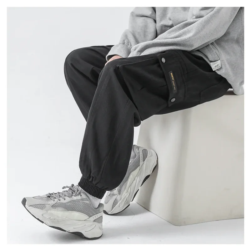 2024 Autumn and Winter New Simplicity Fashion Men's Clothing Splicing Pockets Trend Drawstring Versatile Solid Color Plush Pants