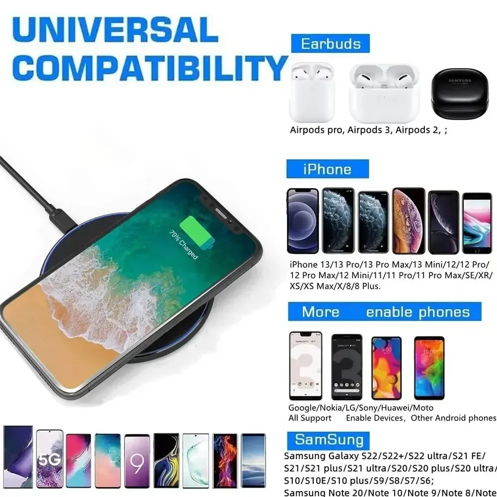 LED Wireless Charging Pad iPhone 16 15 14 13 12 8 X XS Samsung S20 S21 S22 Xiaomi Huawei Desktop Fast Charging Dock Station