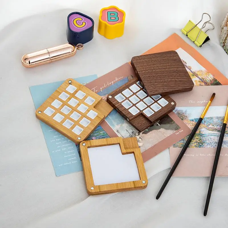 

Acrylic Paint Box Empty Wooden Watercolor Palette Cases Portable Mini Travel Watercolor Palette Square Box Art Painting Supplies