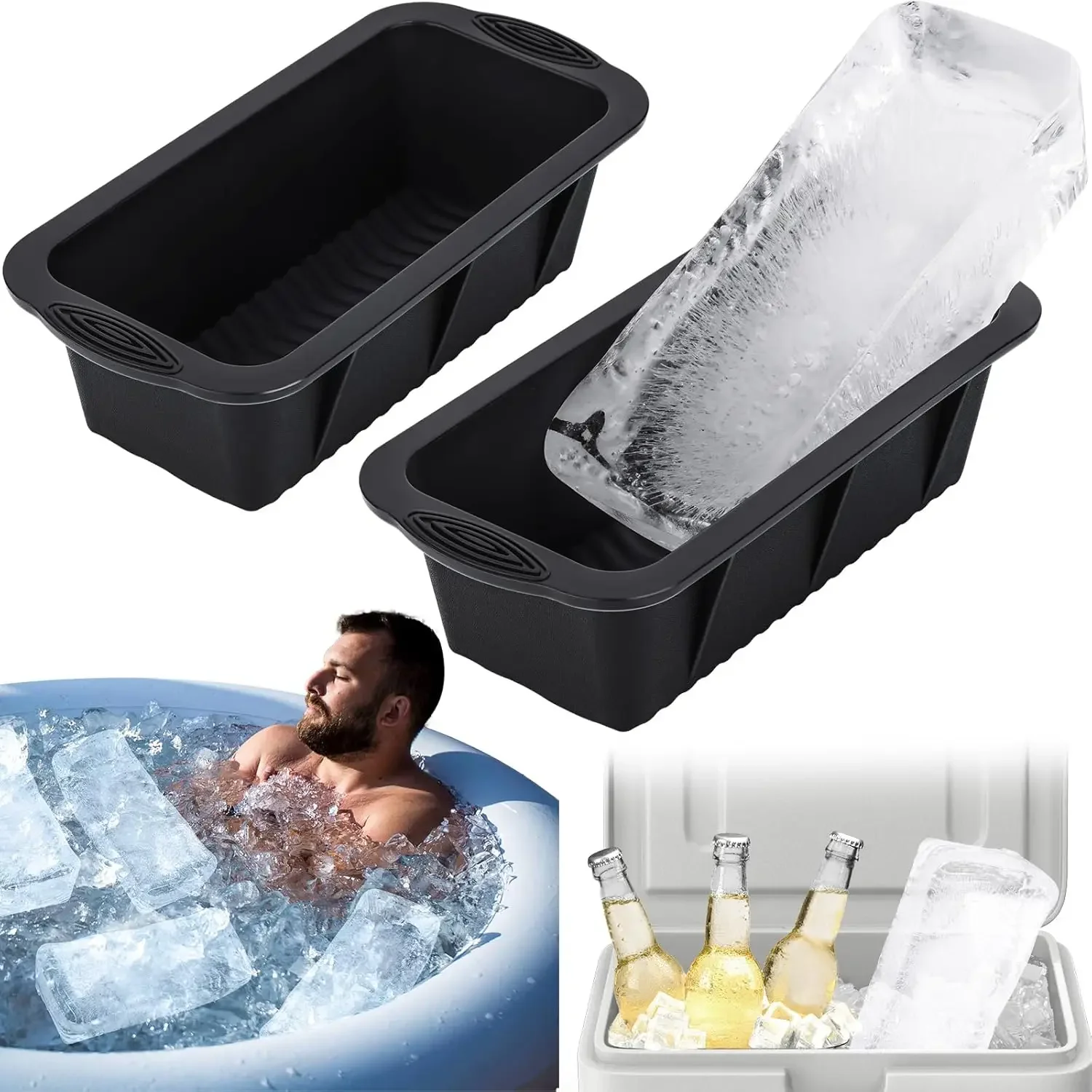Description Picture 2 of item1/3/5PCS Ice Cube Mold Oversized Silicone Ice Crate Efficient Freezing Ice Bath Large Ice Cube Mold Ice Bucket Ice Block Mold