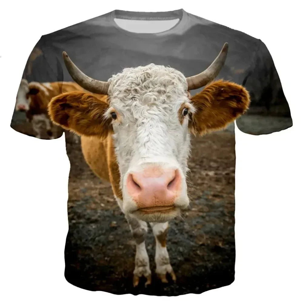 

2024 Summer Cute and Fun Animal Cow 3D Printed Men's Casual Fashion Sports T-shirt, Breathable Loose Comfortable Short Sleeve