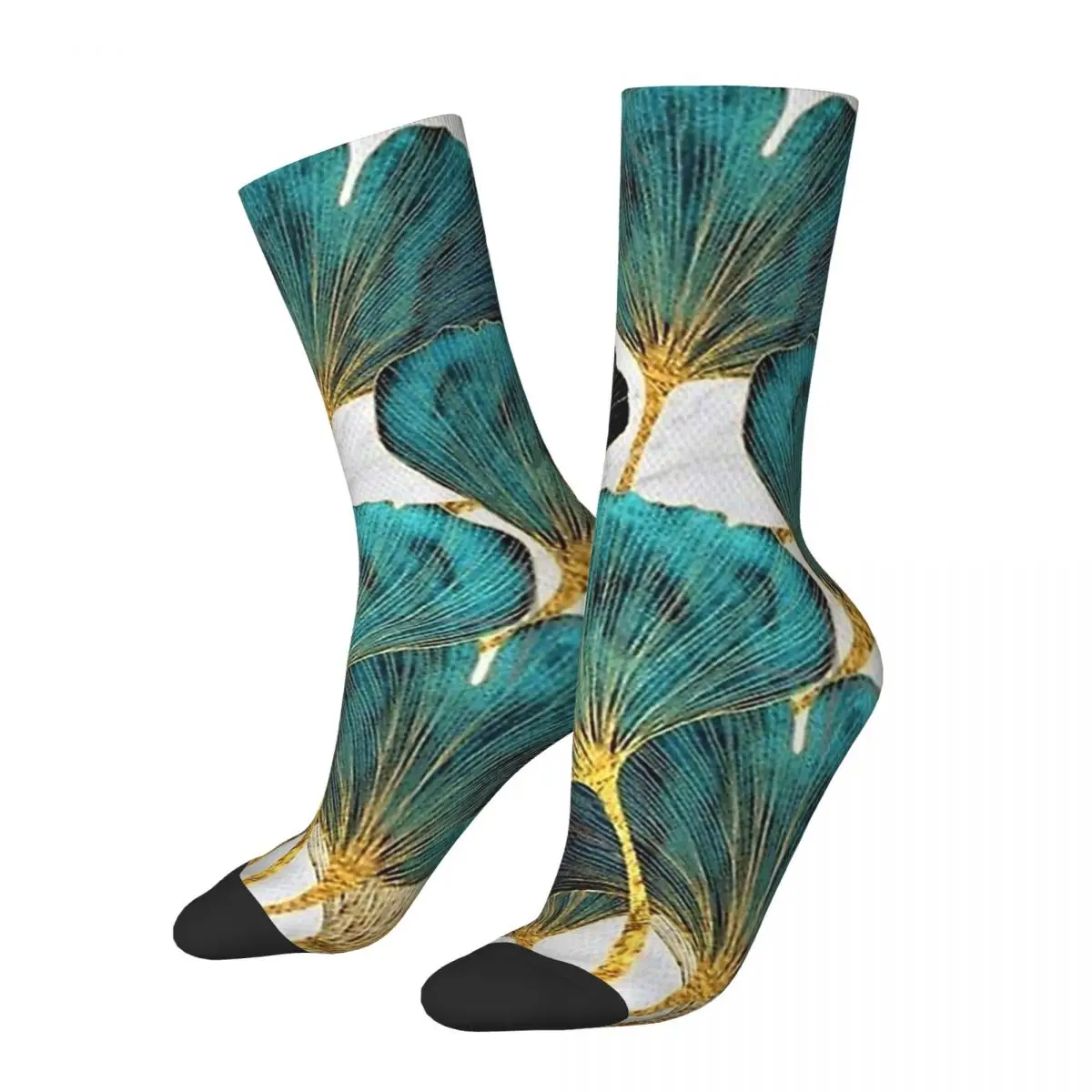 

Funny Crazy Sock for Men Blue Leaves Hip Hop Harajuku Ginkgo Happy Seamless Pattern Printed Boys Crew Sock Casual Gift