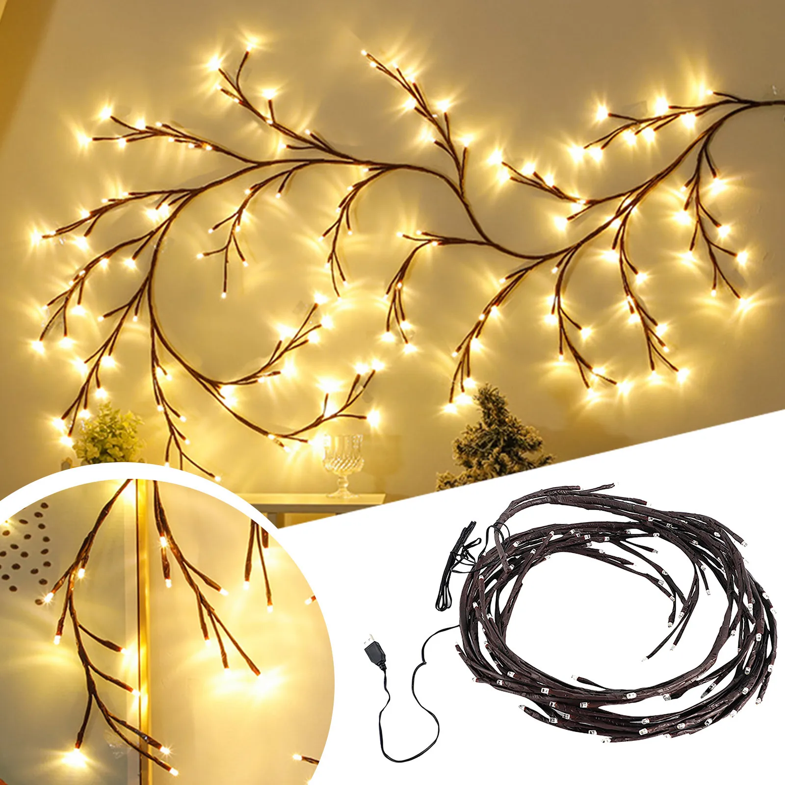 

Led Rattan Branch Christmas Artificial Willow Vine Light Garland Lighting String Xmas Tree Twig Diy Party Living Room Decoration
