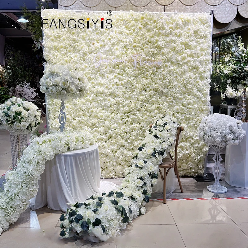 

5D White Ros Hydrangea Peony Cloth Roll Up Flower Wall Fabric Hanging Curtain Plant Wall Event Party Wedding Backdrop Deco Prop