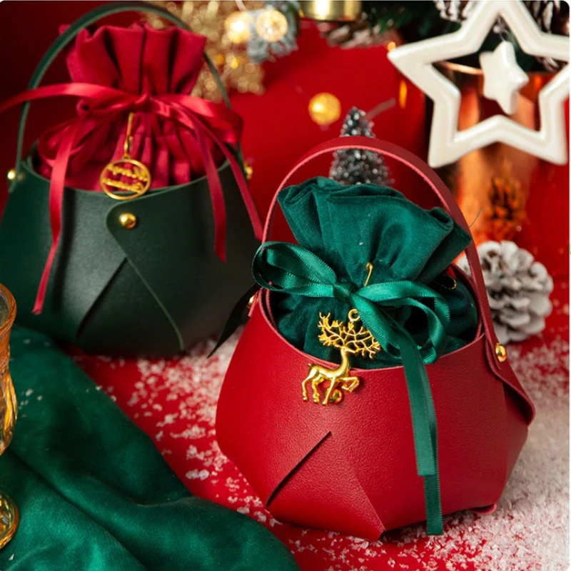 Leather Christmas Gift Bags for Apples and Snacks