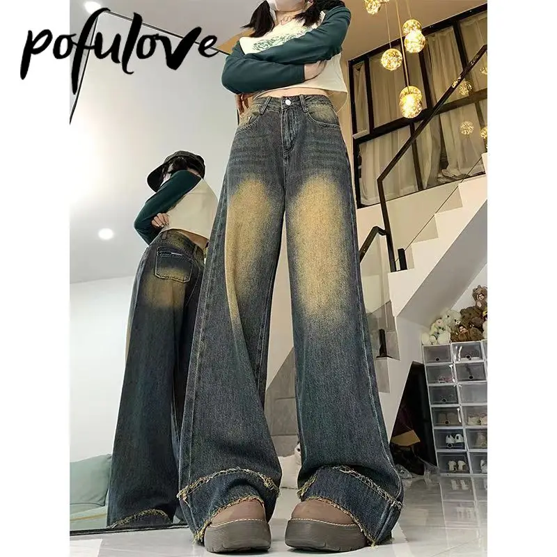 

Women's Blue Baggy Jeans Vintage Korean Oversize High Waist Cowboy Pants Harajuku Denim Trouser 90s Y2k Emo 2000s Trashy Clothes