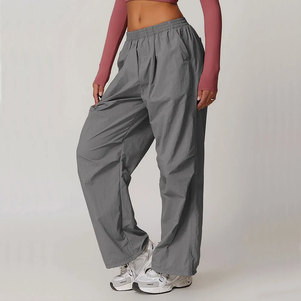 Breathable Work Pants Women's Yoga Pants Drawstring Hem Sports Multiple Pockets Running Fitness