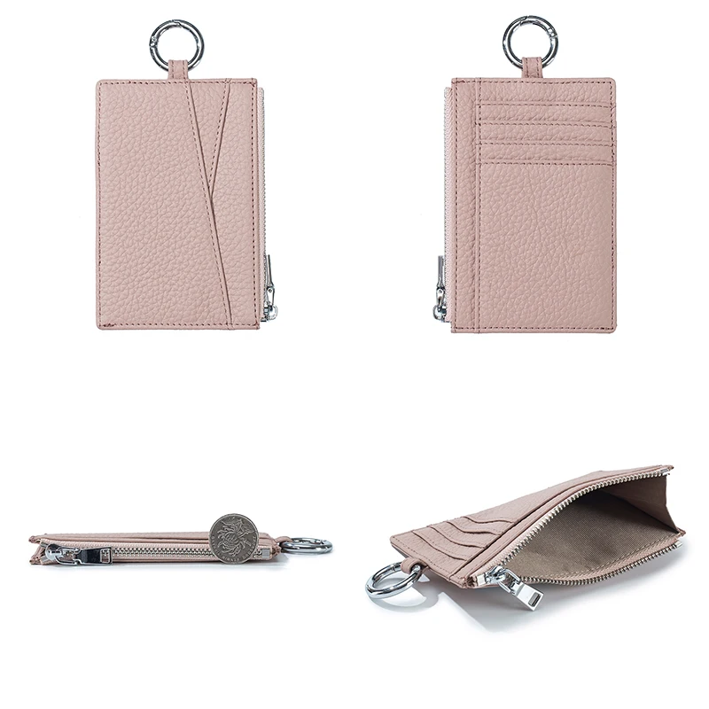 Men's Genuine Leather Credit Card Holder Ultra-Thin Cowhide Women's Fashion Simple Zipper Coin Purse Luxury Brand 2023 New Hot