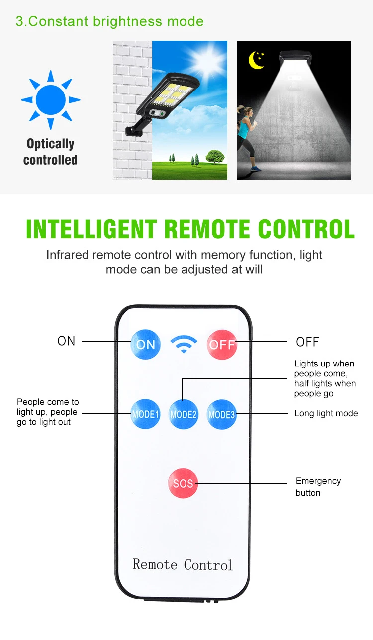 Solar Street Lights Outdoor 120COB Wireless Solar Security Wall Light Motion Sensor with 3 Lighting Modes for Porch Path Garden solar street light