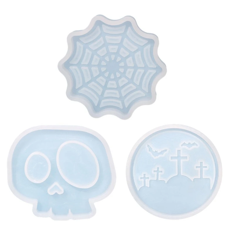 

N58F Cobweb Skull Graveyard Silicone Tray Mold Placemat Mold for Diy Craft