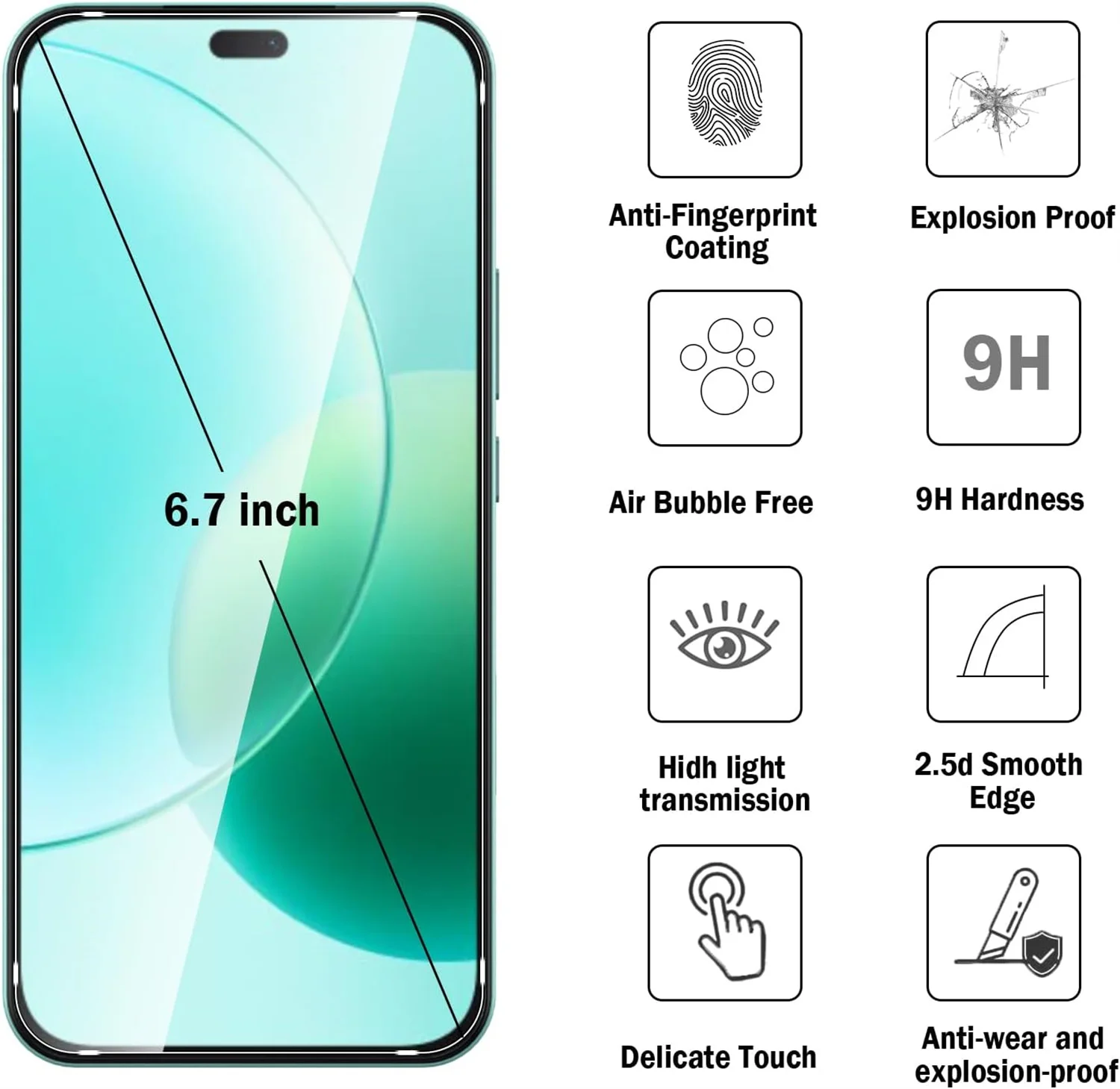 Tempered Glass Screen Protector, Scratch Resistant & Bubble-Free, 9H Hardness