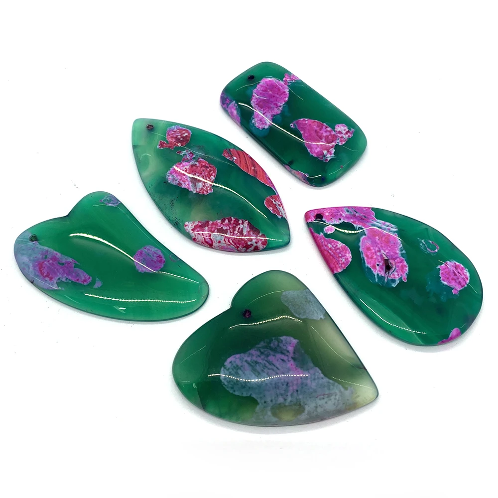 5pcs/pack Natural Stone Beads Water Drop-shaped Green Pattern Suitable for DIY Making Necklace Earrings Jewelry Accessories