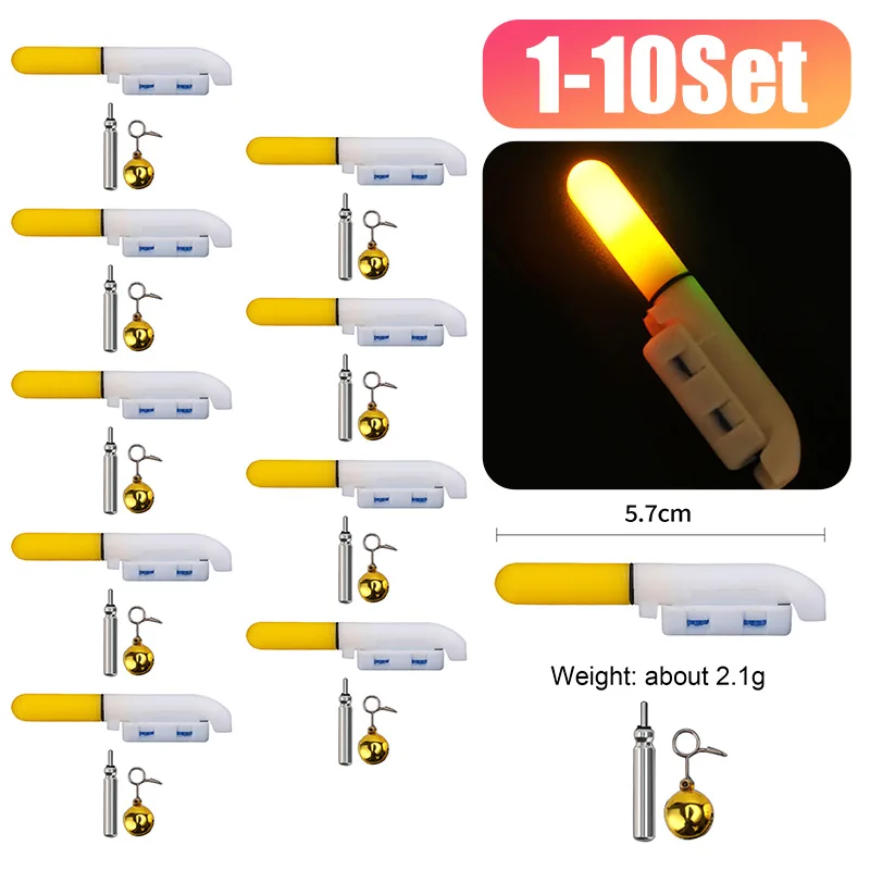 1-10 Set Fishing Glow Sticks Detachable Rod Tip Glowing Sticks Waterproof  with Bells Ring for Night Fishing Battery Included - AliExpress