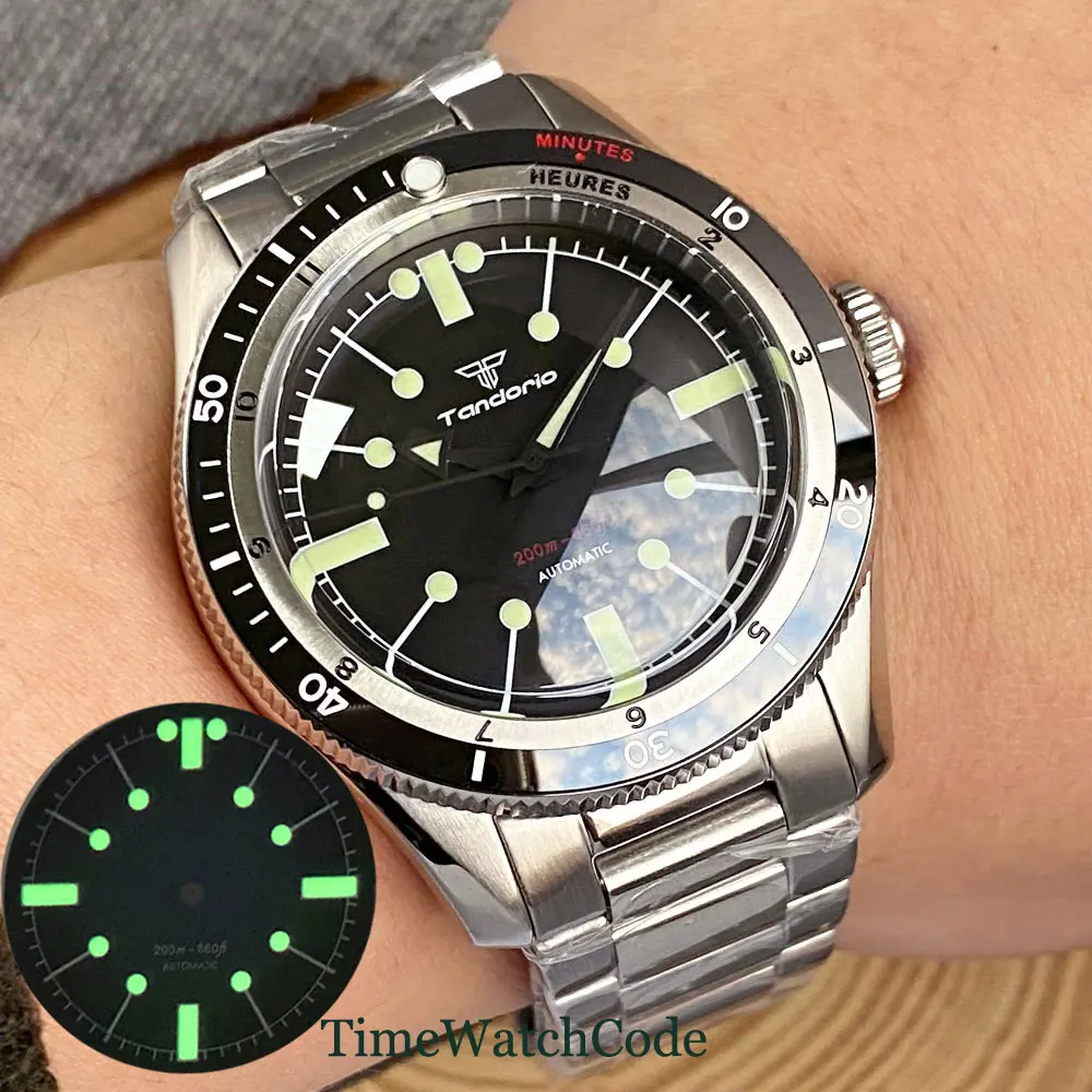 

Tandorio Automatic Watch for Men Diving 40mm 20ATM Double Bow Domed Sapphire Crystal NH35 PT5000 Luminous Dial 200m Waterproof