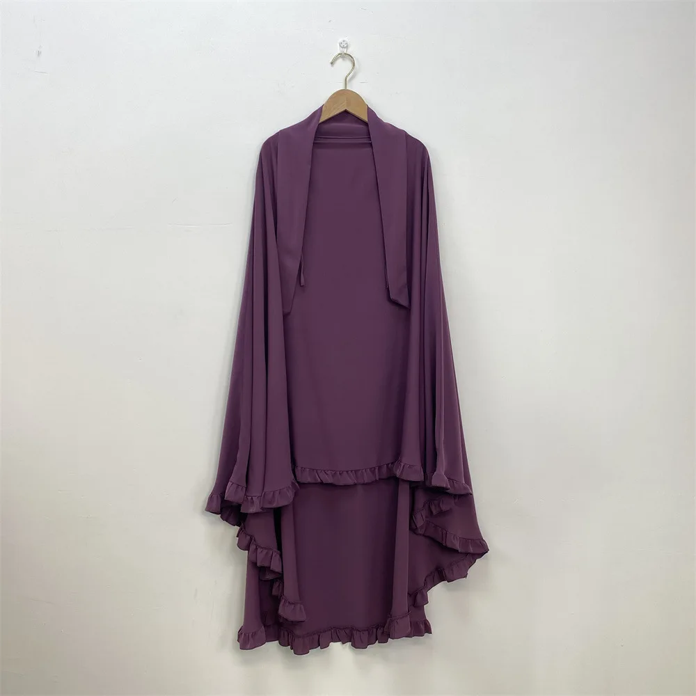 Medio Oriente Donne Musulmane Preghiera Hijab Ruffles Foulard Eid Khimar Ramadan Niqab Nikab Copricapo Islamico Sciarpa Aerea Abaya