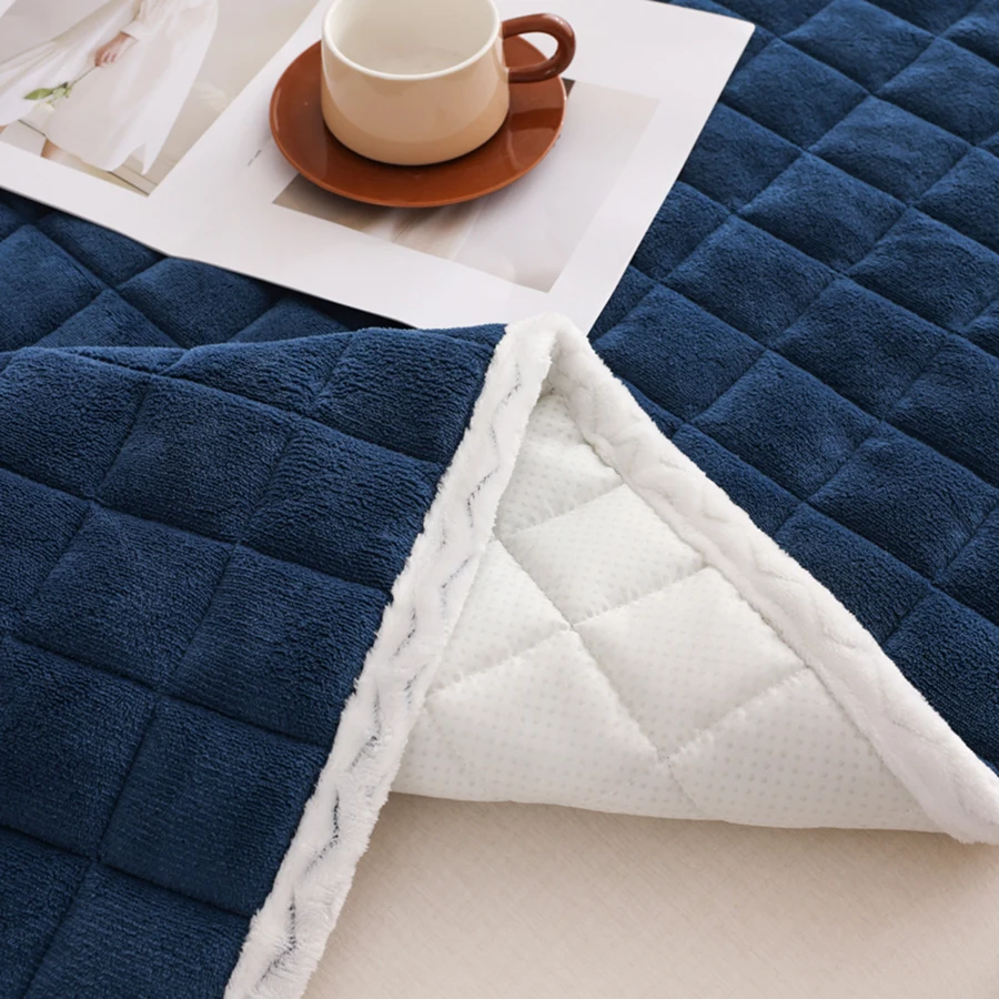 1pc Soft Velvet Mattress Topper Quilted Bed Mat Cover Solid Color Mattresses Home Bed Topper Skin-friendly Linen 매트리스 토퍼