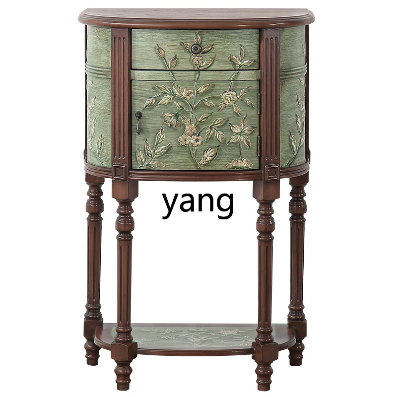

Yjq Semicircle Hallway Painted Entrance Foyer Curio Cabinet Mediterranean Distressed Small High Foot Cabinet