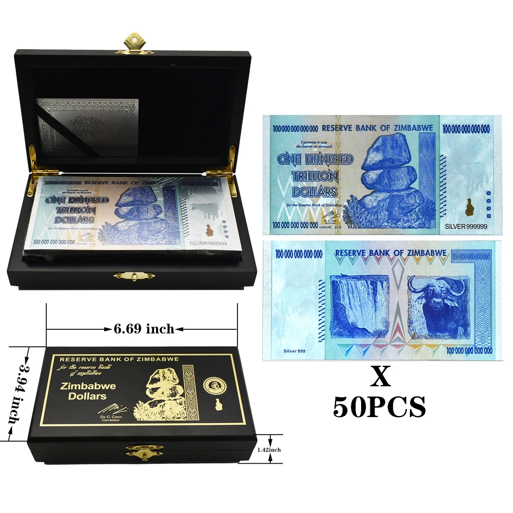 

50 шт./коробка, серебряные банкноты в деревянной коробке