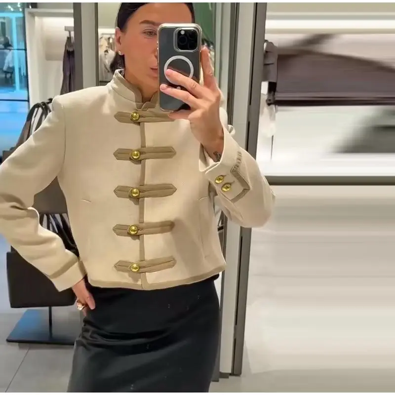 Strap Flap Pocketed Stand Collar Jacket Tailored Fit Buttoned 2025 Autumn Edgy Chic Women Outerwear Fashion Elegant Lady Coat 25 Sd23bb623d9d94c0f9d5289ac124e4d5cg