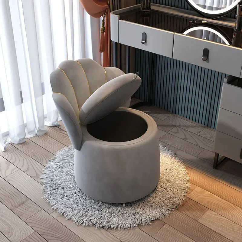 Modern Light Luxury Makeup Vanity Chairs Bedroom Backrest Chair Wood Ottoman Storage Living Room Stool Space Saving Furniture Z