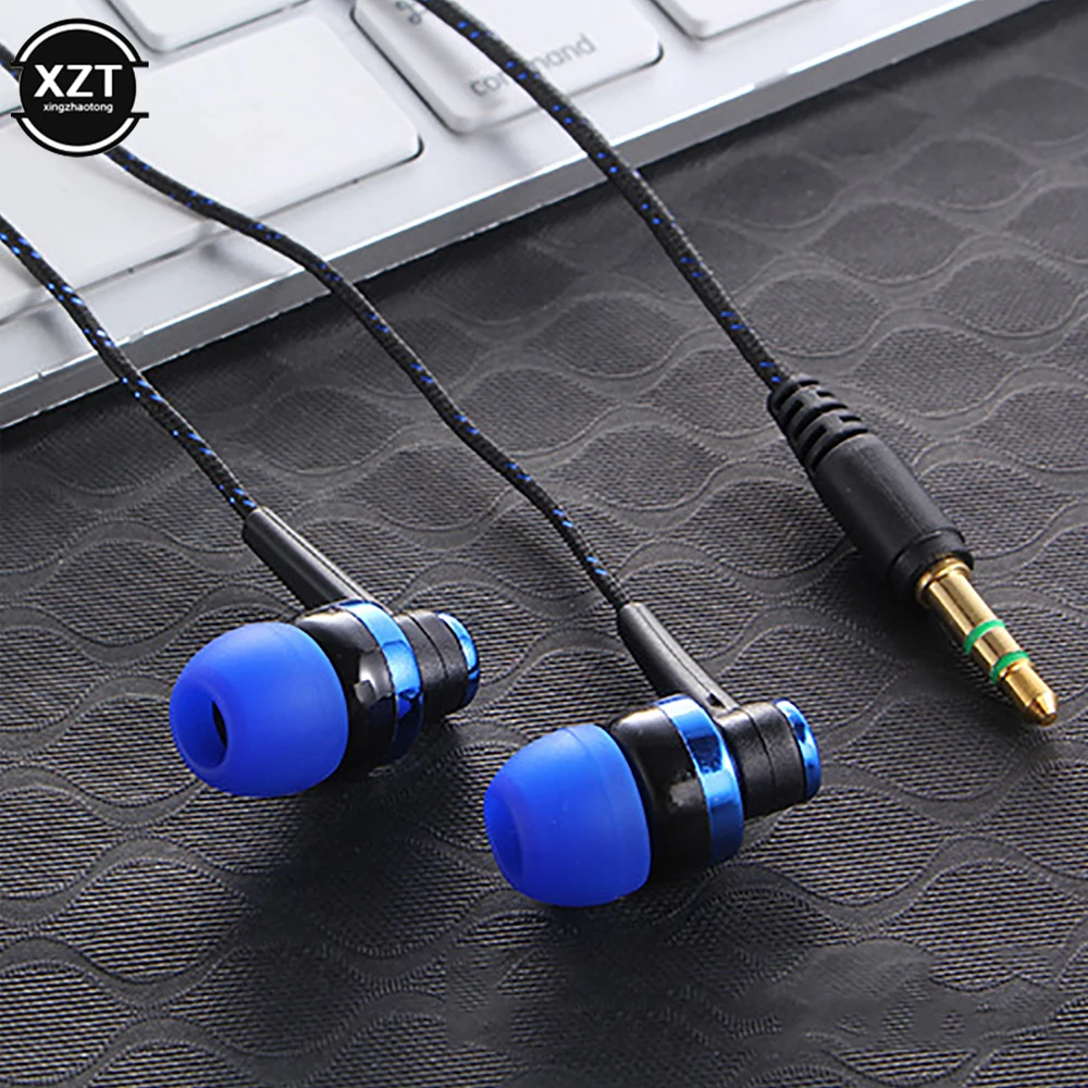 1pc Wired Earphone Stereo In-Ear 3.5mm Nylon Weave Cable Earphone Headset For Laptop Smartphone Gifts Headphones