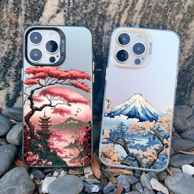 Japanese Aesthetic Mount Fuji Landscape Shockproof Laser Phone Case