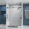 Frameless Sliding Shower Door Glass Door with Clear Tempered Glass Explosion Proof Film Stainless Steel Hardware Matte Black 1