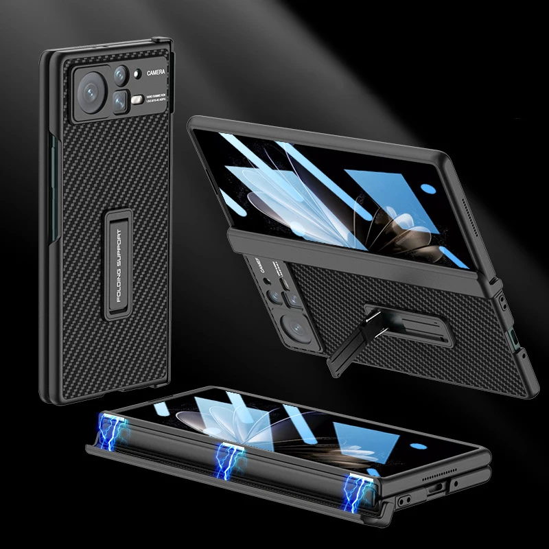 

Magnetic Hinge Shockproof Hard Plastic Leather Cover for Xiaomi Mix Fold 2 Case with Front Glass Film Bracket Case for Mix Fold2