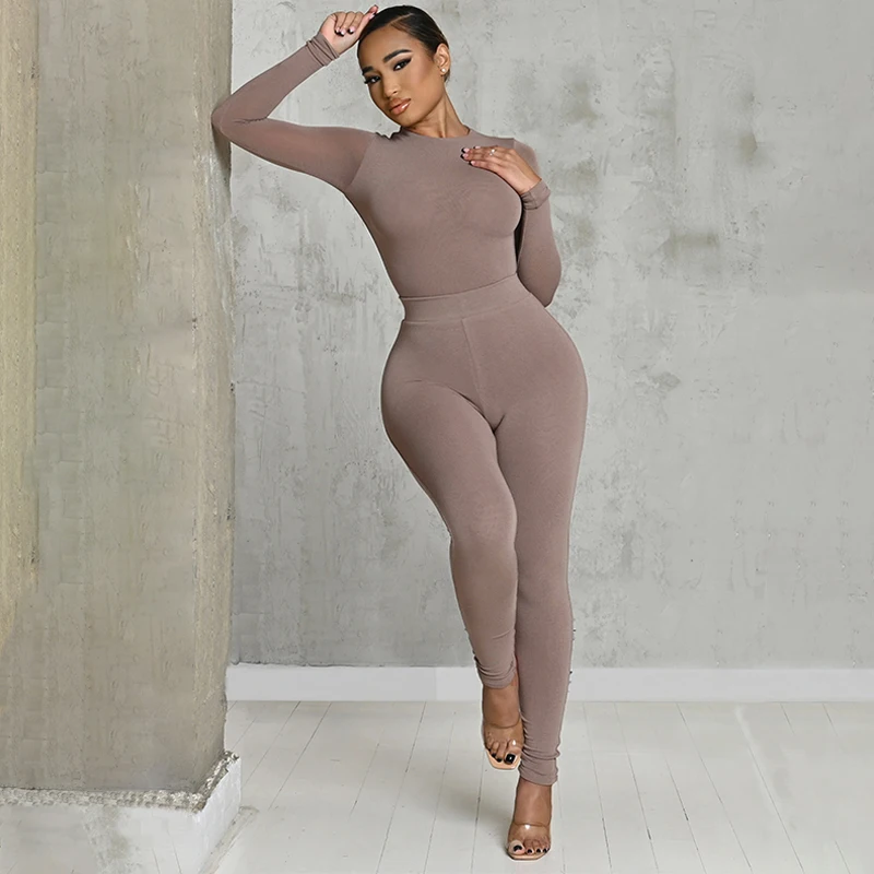 Women Long Sleeve Tops Bodysuit Long Pants Two Piece Matching Sets Wholesale Items For Business